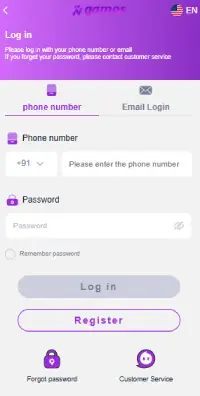 NN Games Login Screen
